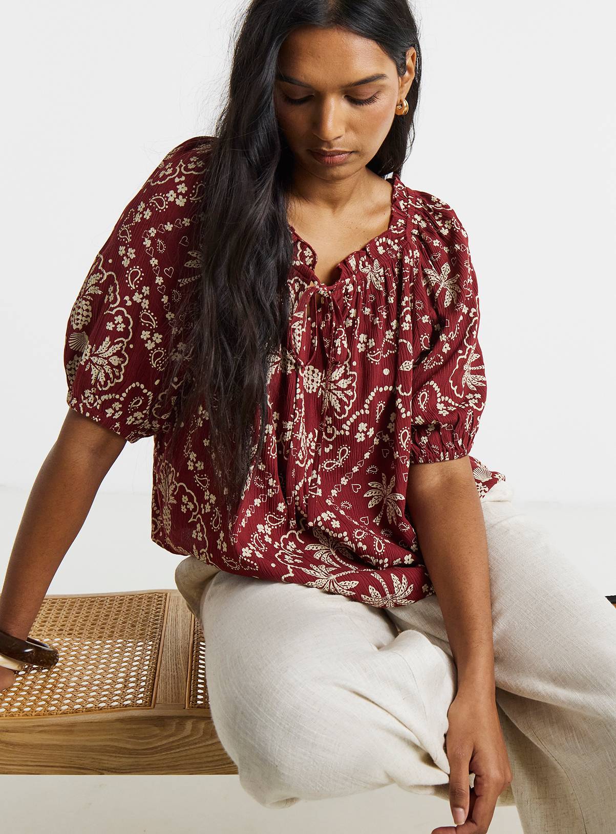 SIMPLY BE Scarf Print Crinkle Smock Blouse 14 - Image 1